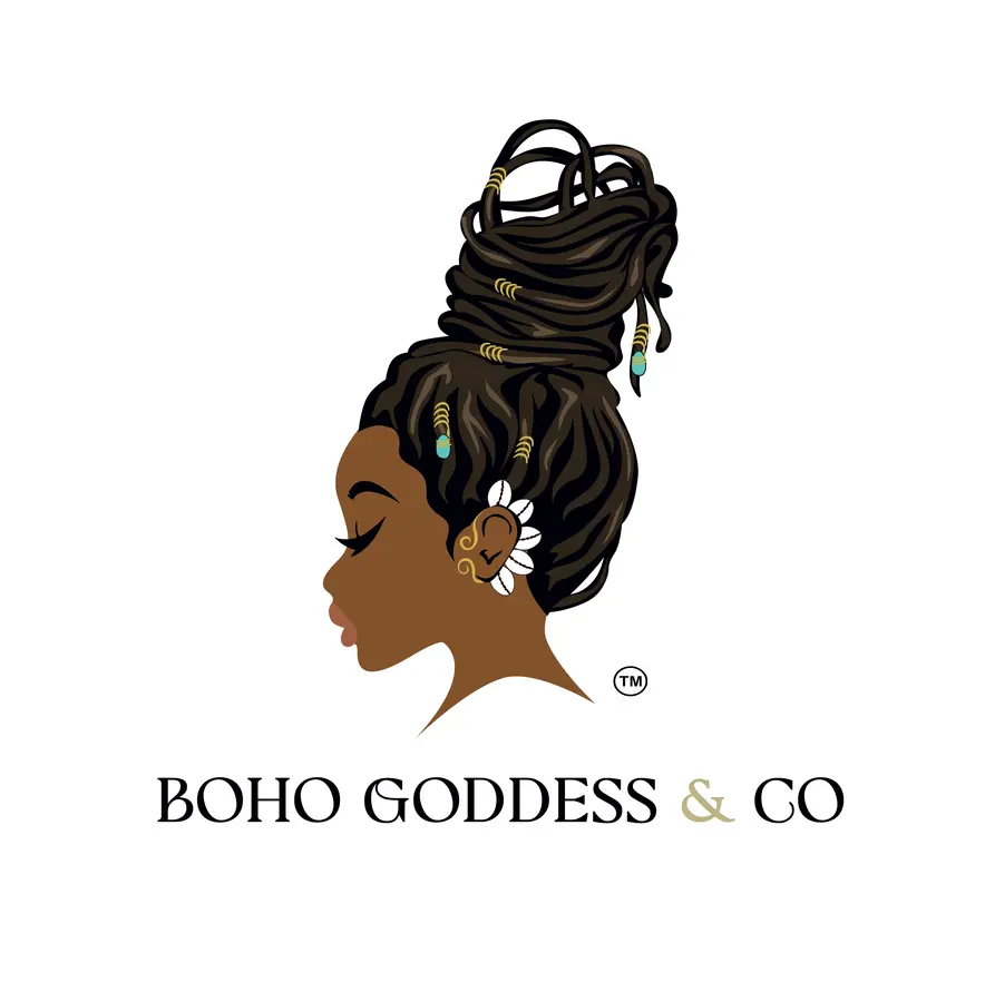 Boho Goddess & Co. logo featuring a Black woman with an elaborate loc updo